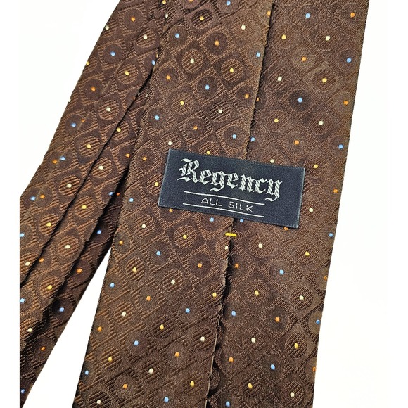 Regency All Silk Necktie Brown Geometric Dot Pattern Business Formal‎ Men - Picture 4 of 6